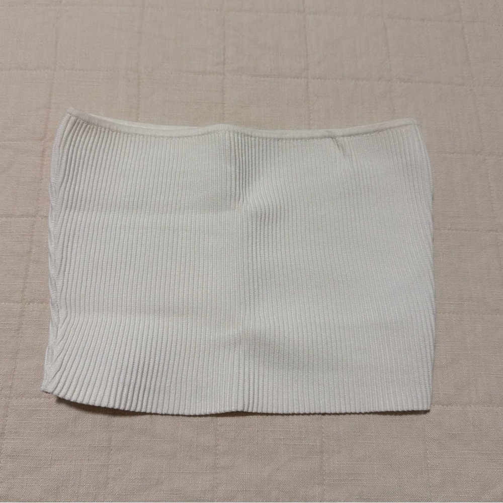 Aritzia Cream Ribbed Strapless Tube Crop Top